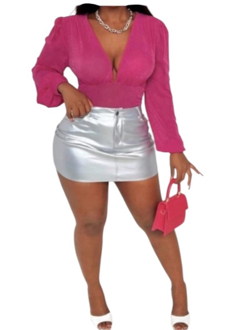 SHEIN Slayr Deep V-Neck Lantern Sleeve Bodysuit size XS new without tag